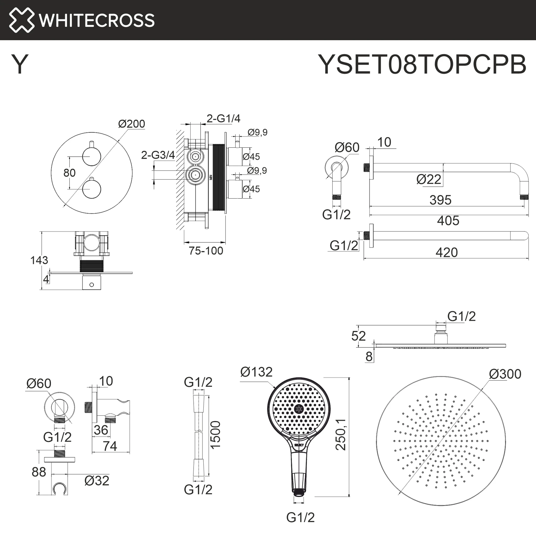 Термостатическая душевая система скрытого монтажа WHITECROSS YSET08TOPCPB (брашированная медь) White Cross — изображение товара 3