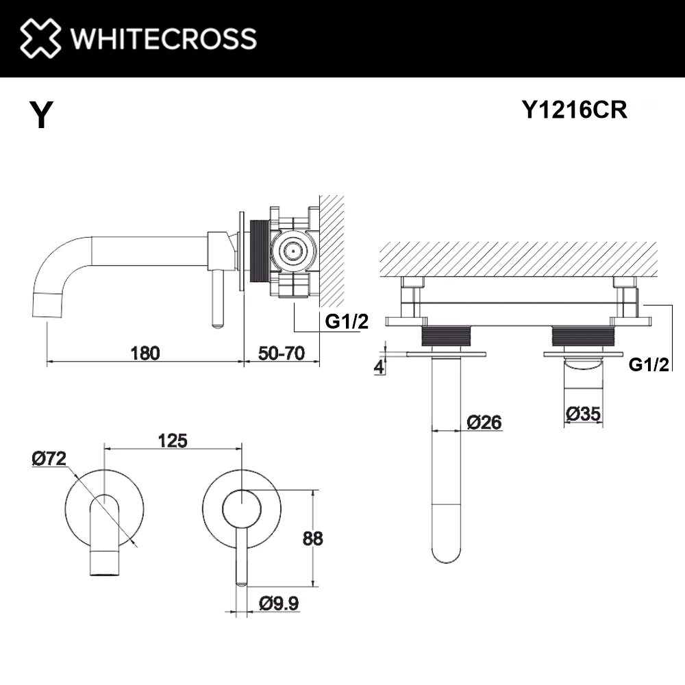 Смеситель для умывальника скрытого монтажа WHITECROSS Y1216CR (хром) White Cross — изображение товара 5