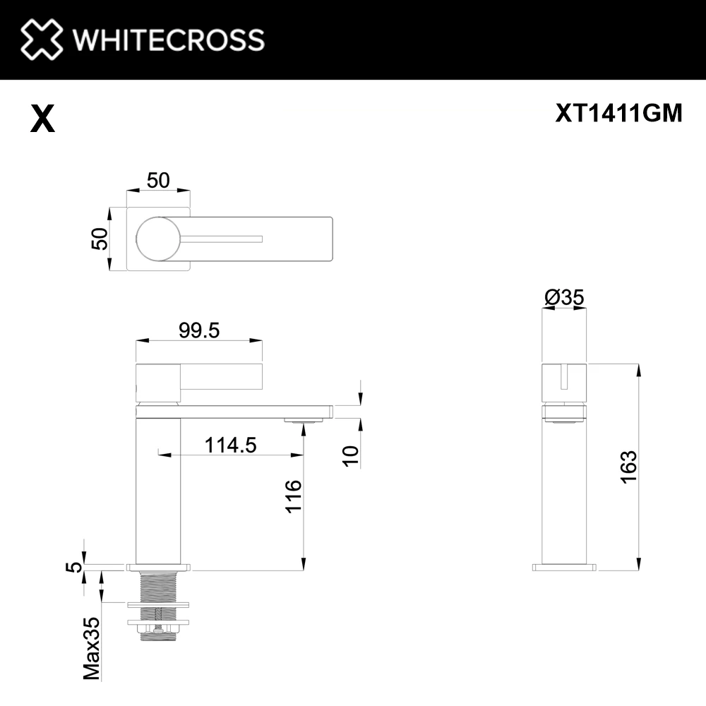 Cмеситель для умывальника WHITECROSS XT1411GM (оружейная сталь) White Cross — изображение товара 2