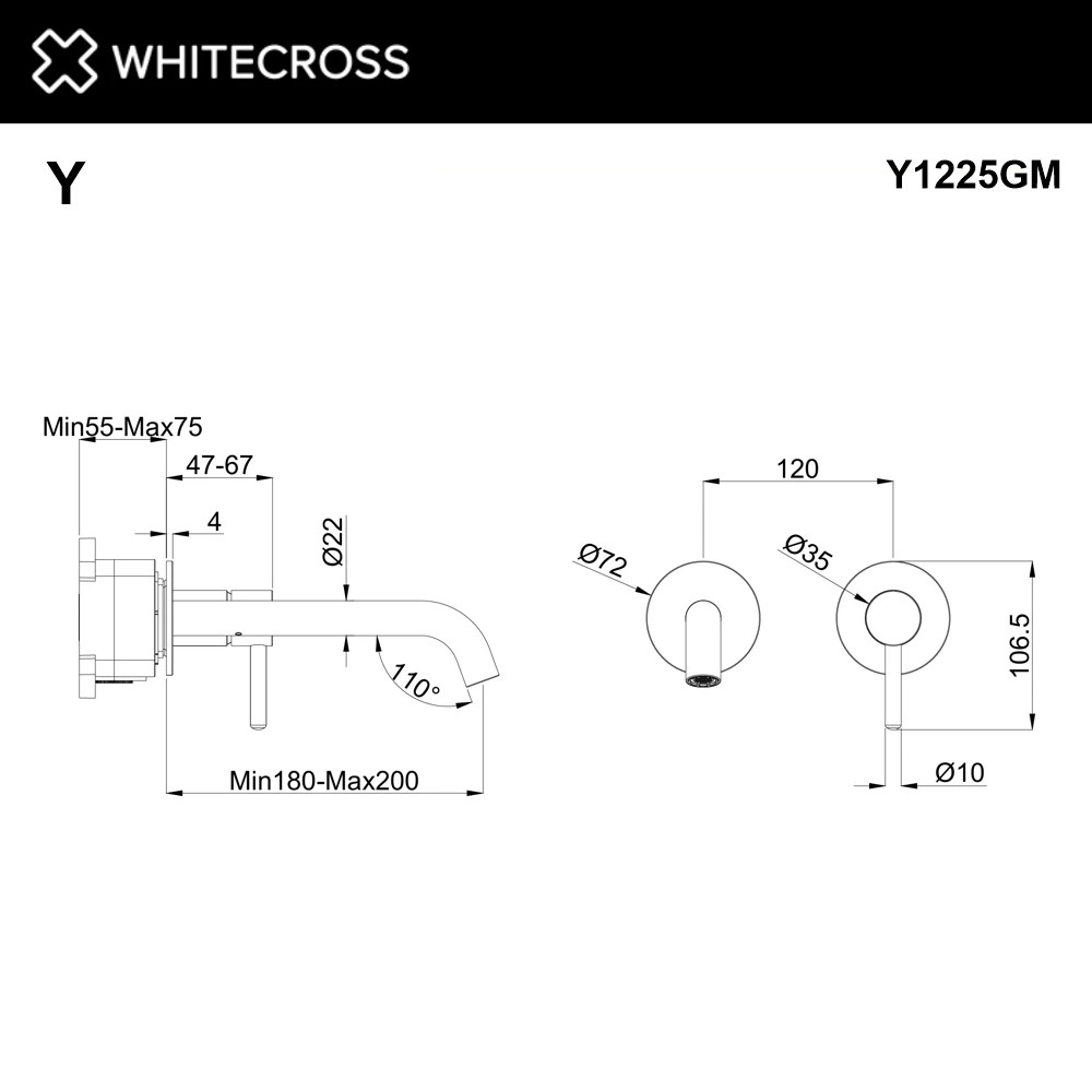 Смеситель для умывальника скрытого монтажа WHITECROSS Y1225GM (оружейная сталь) White Cross — изображение товара 3