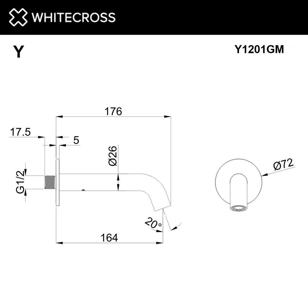 Излив настенный 164 мм WHITECROSS Y1201GM (оружейная сталь) White Cross — изображение товара 2