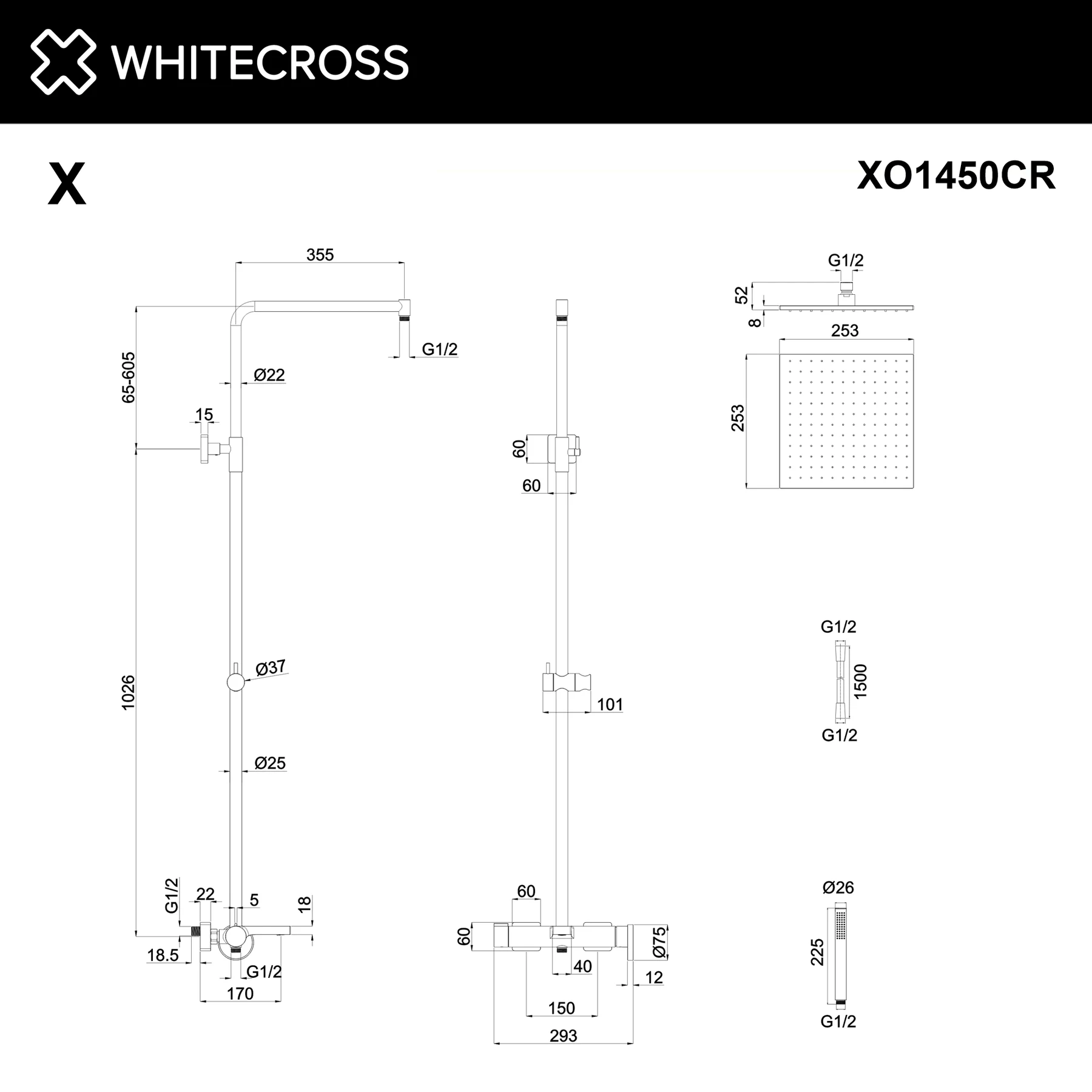 Система для душа наружного монтажа WHITECROSS XO1450CR (хром) White Cross — изображение товара 2