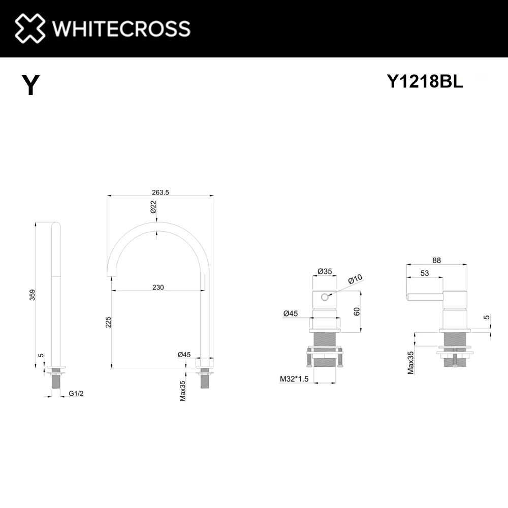 Смеситель для умывальника с выносным управлением WHITECROSS Y1218BL (черный мат) White Cross — изображение товара 2