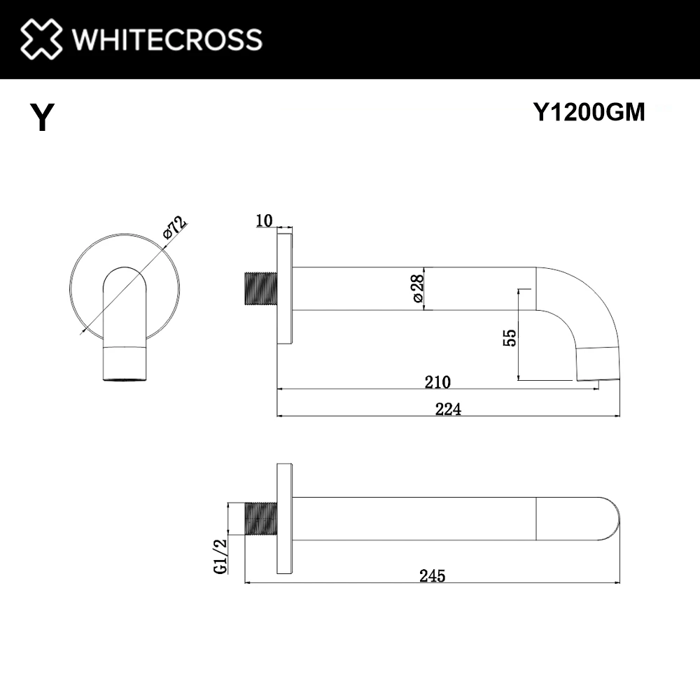 Излив настенный 210 мм WHITECROSS Y1200GM (оружейная сталь) White Cross — изображение товара 3