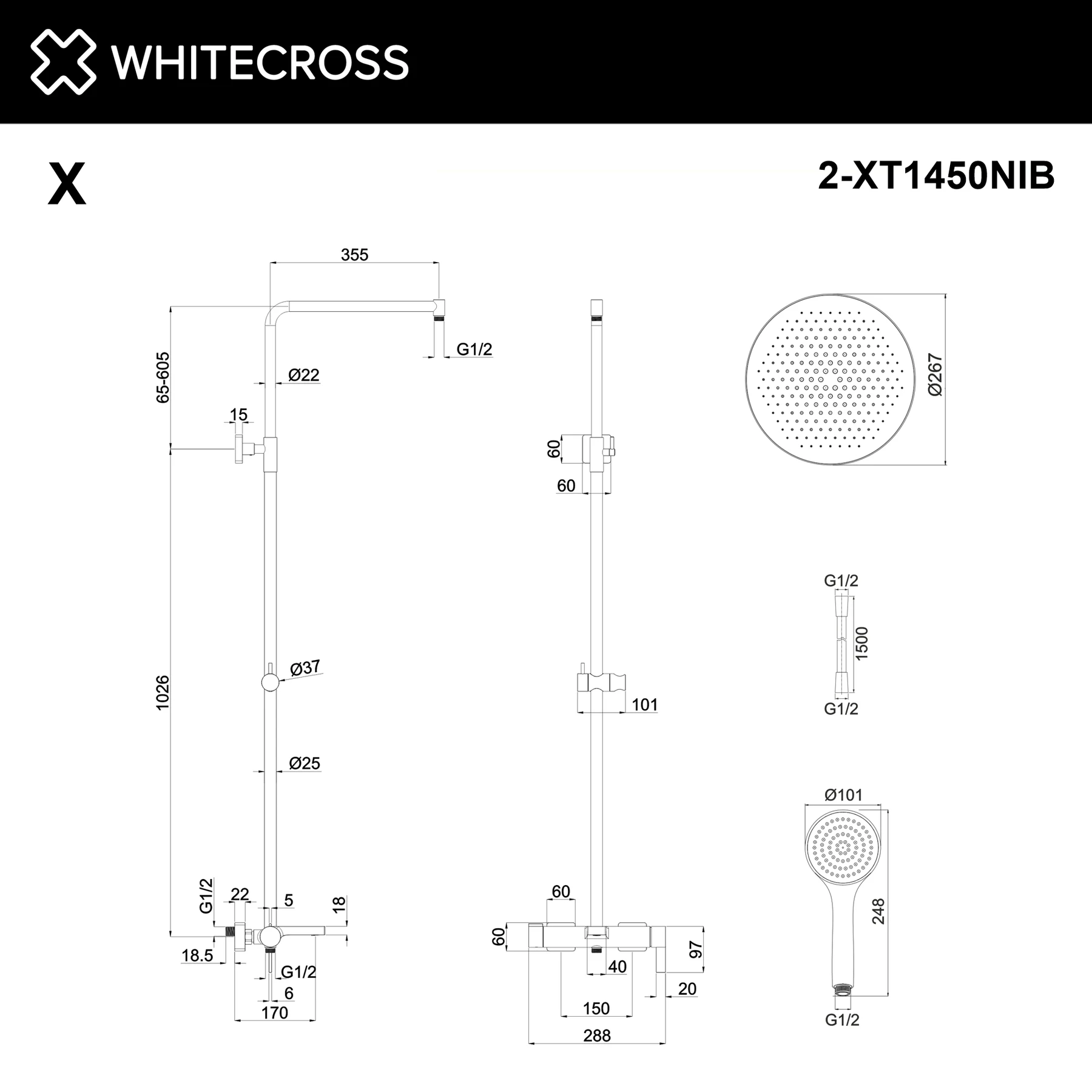 Система для душа наружного монтажа WHITECROSS XT1450BASICNIB (брашированный никель) White Cross — изображение товара 2