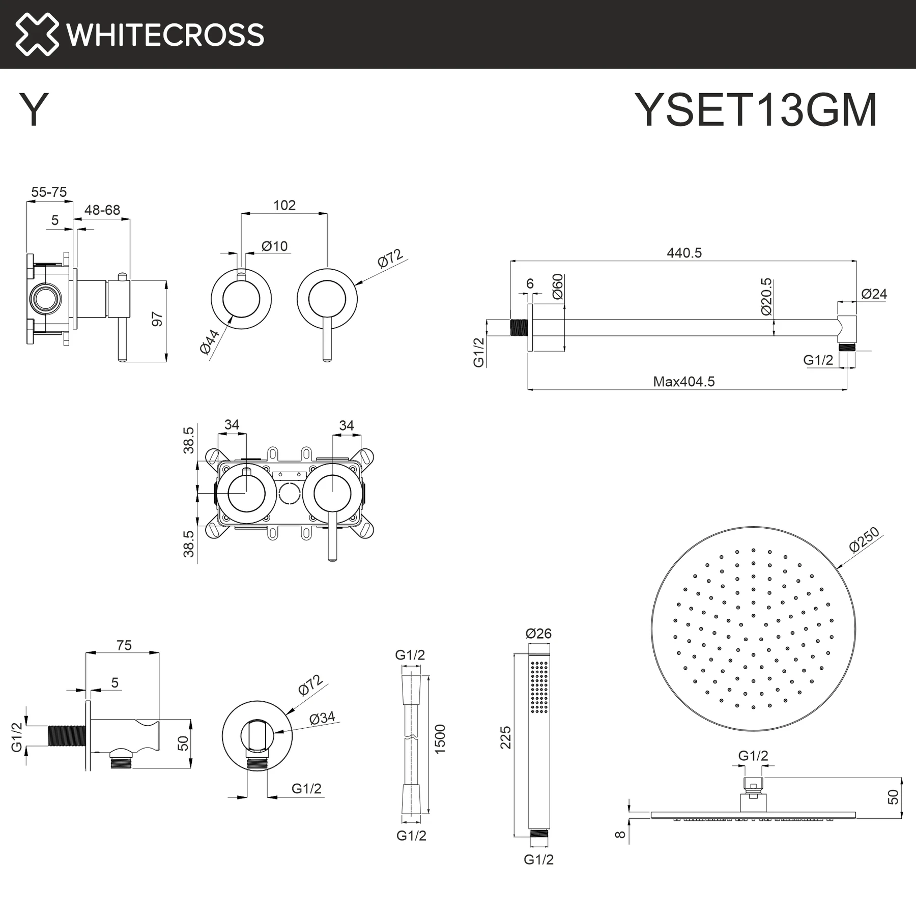 Система для душа скрытого монтажа WHITECROSS YSET13GM (оружейная сталь) White Cross — изображение товара 2