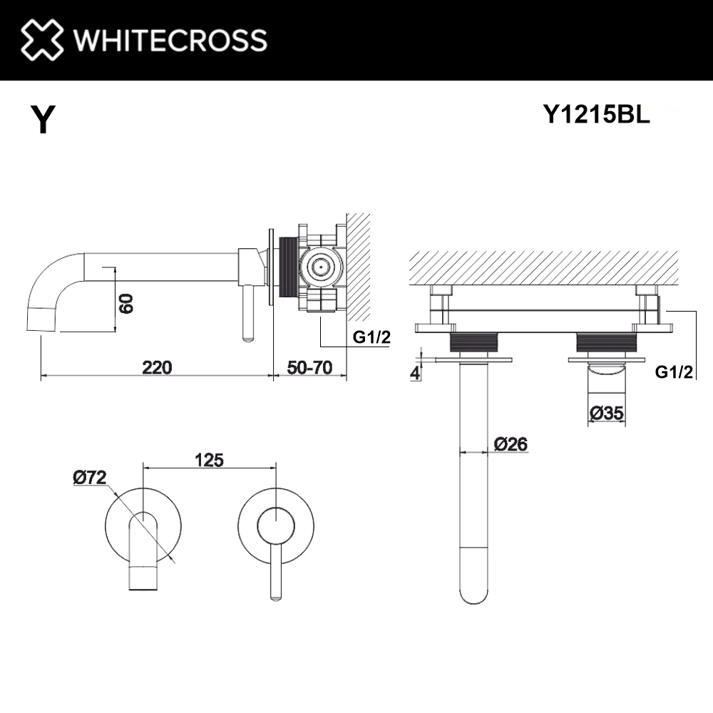 Смеситель для умывальника скрытого монтажа WHITECROSS Y1215BL (черный мат) White Cross — изображение товара 3