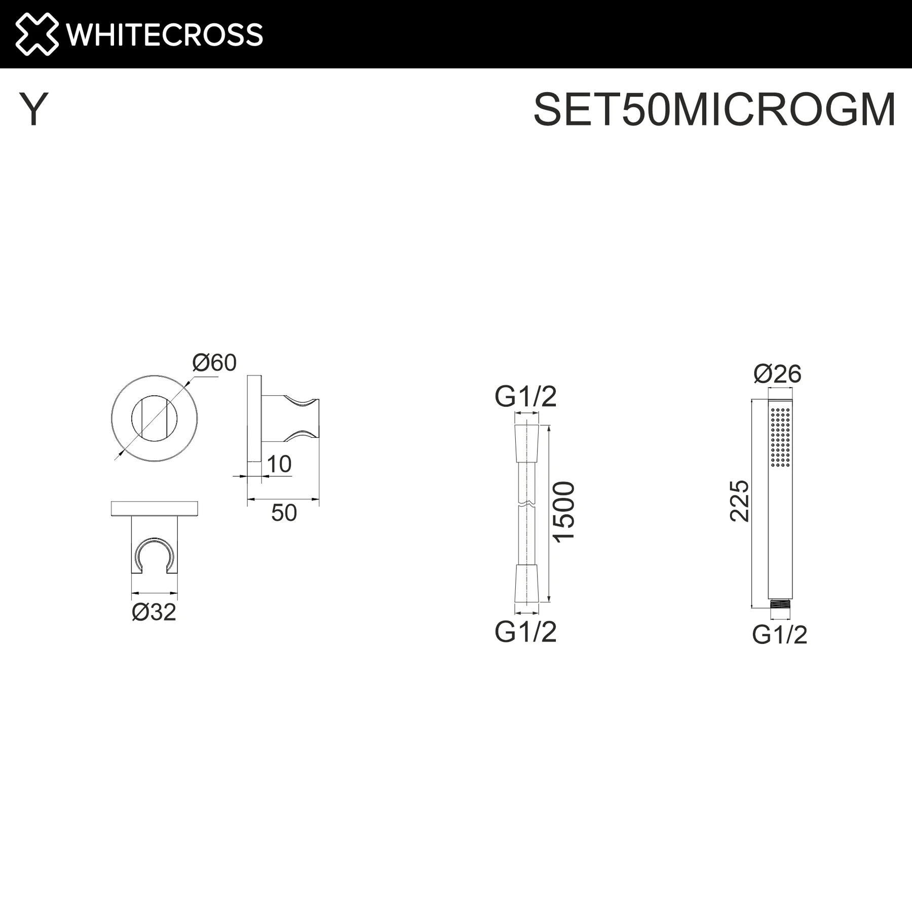 Душевой гарнитур точечный WHITECROSS SET50MICROGM (оружейная сталь) White Cross — изображение товара 2