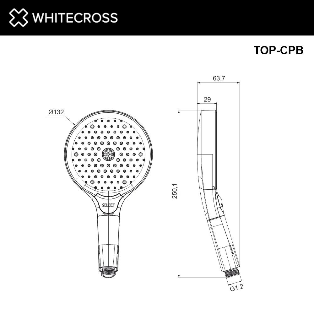 Душевая лейка 3 режима WHITECROSS TOP-CPB (брашированная медь) White Cross — изображение товара 2