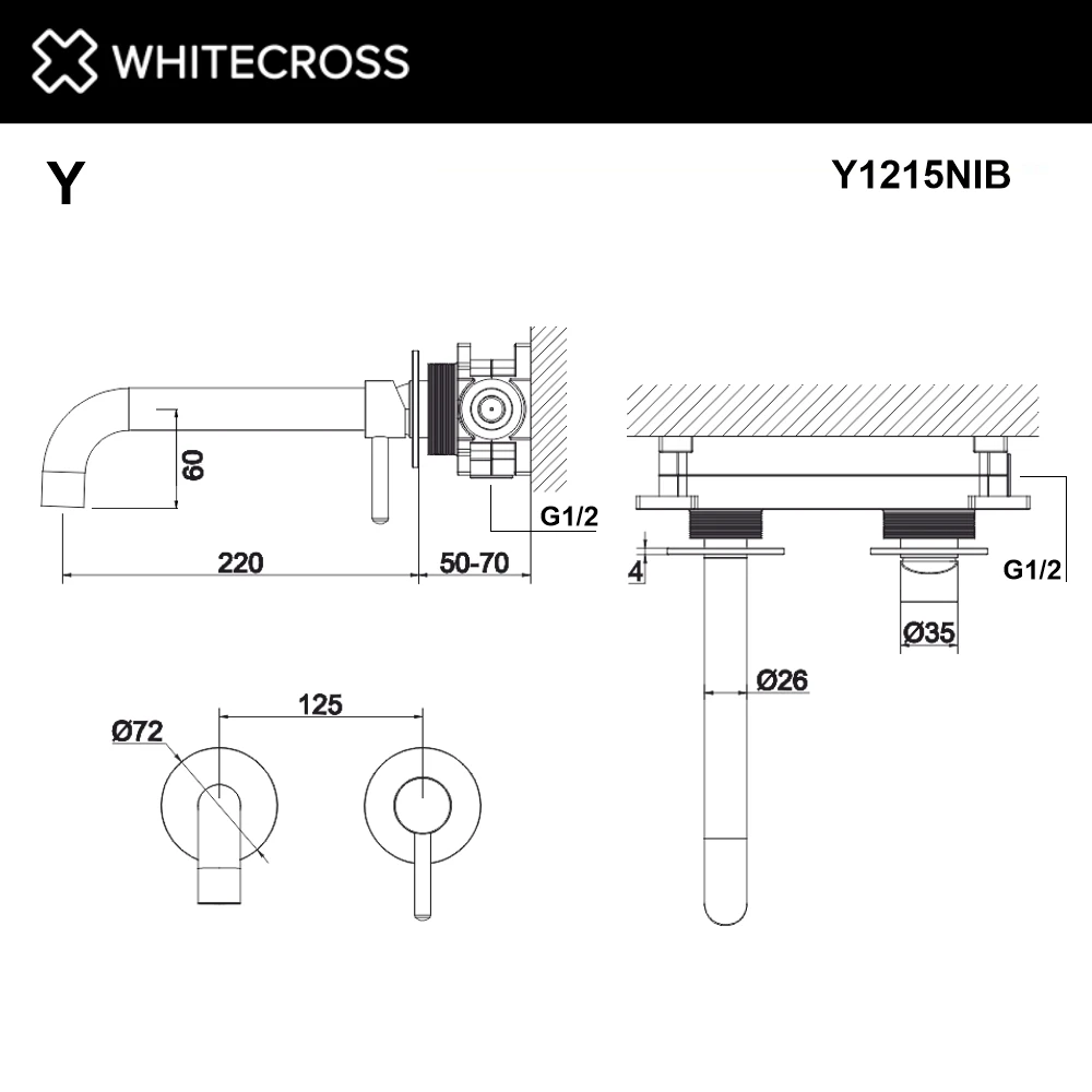 Смеситель для умывальника скрытого монтажа WHITECROSS Y1215NIB (брашированный никель) White Cross — изображение товара 3