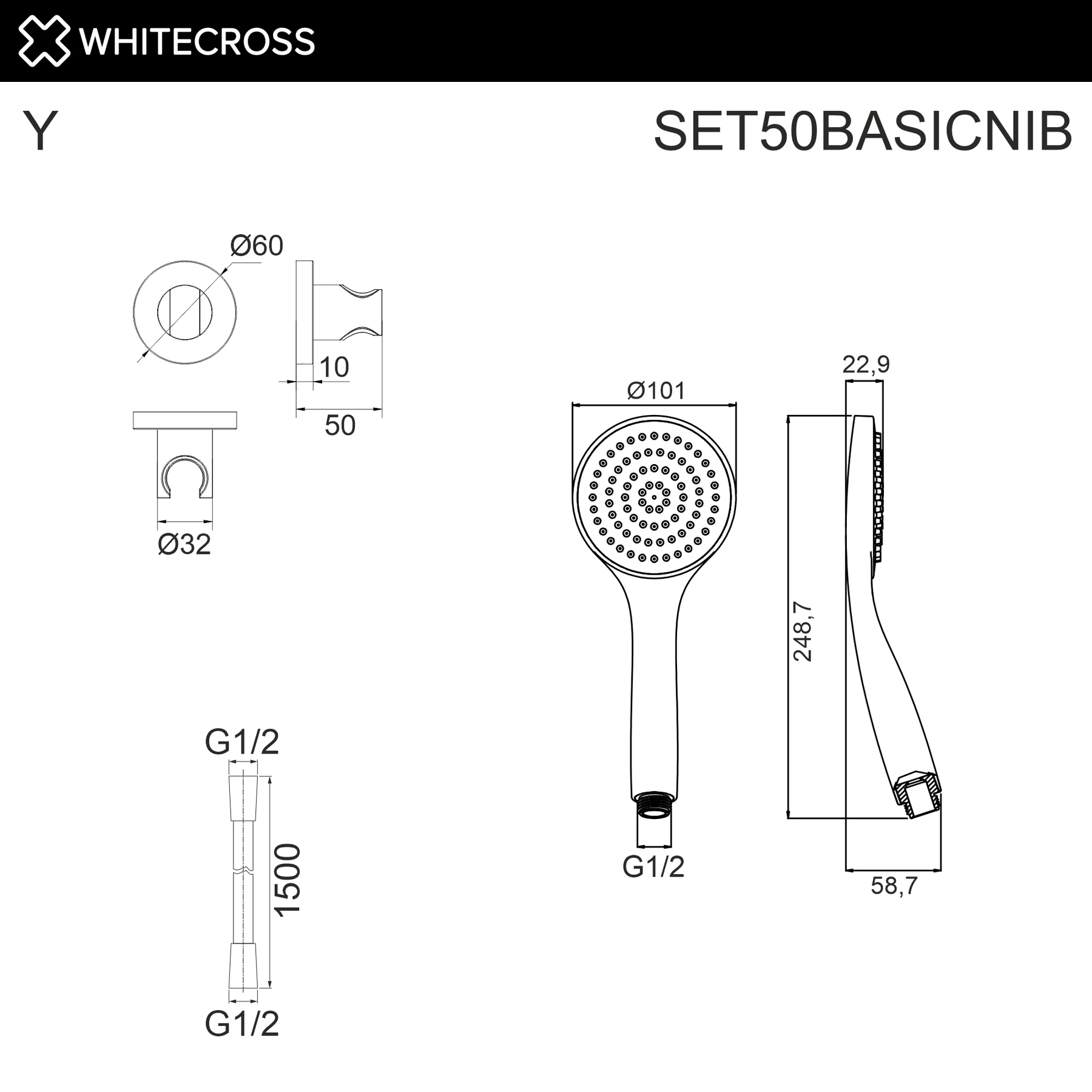 Душевой гарнитур точечный WHITECROSS SET50BASICNIB (брашированный никель) White Cross — изображение товара 2