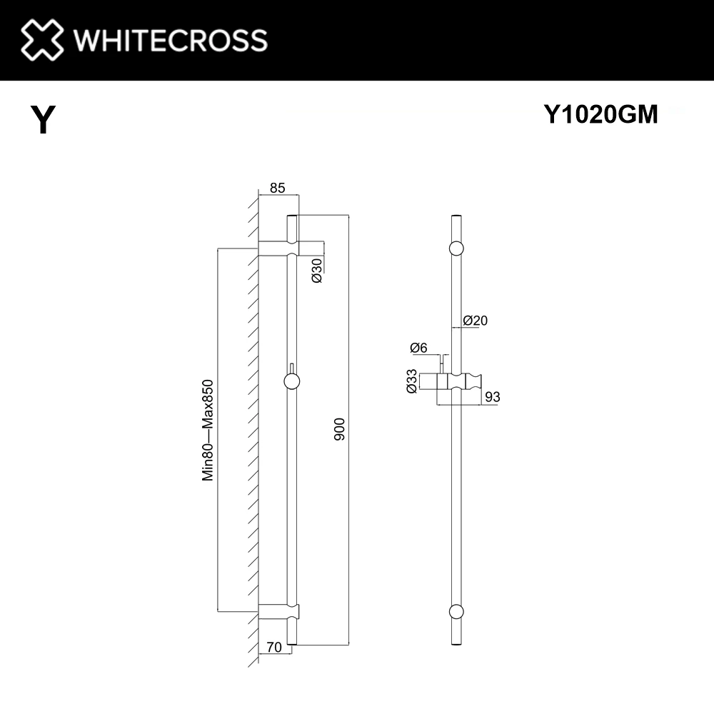Штанга для душа WHITECROSS Y1020GM (оружейная сталь) White Cross — изображение товара 2