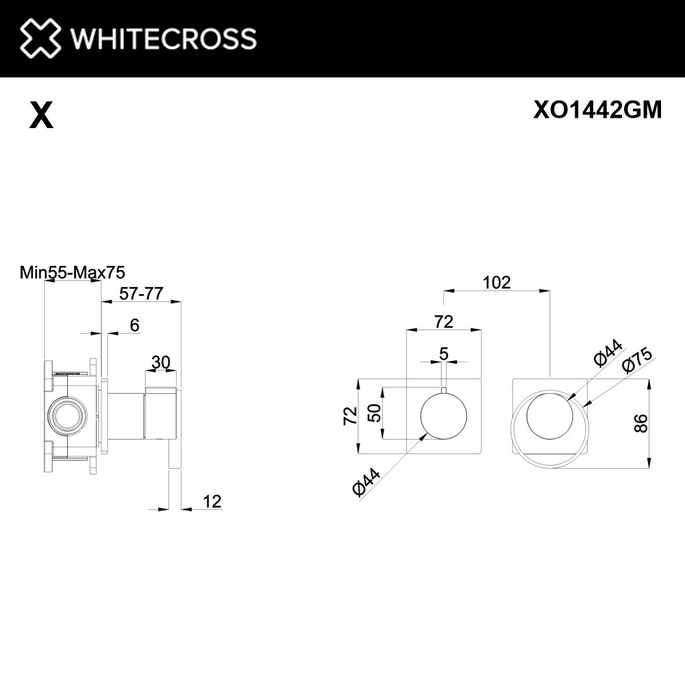 Смеситель скрытого монтажа на 2 потребителя WHITECROSS XO1442GM (оружейная сталь) White Cross — изображение товара 2