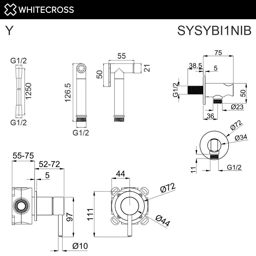 Система для биде скрытого монтажа WHITECROSS SYSYBI1NIB (брашированный никель) White Cross — изображение товара 2