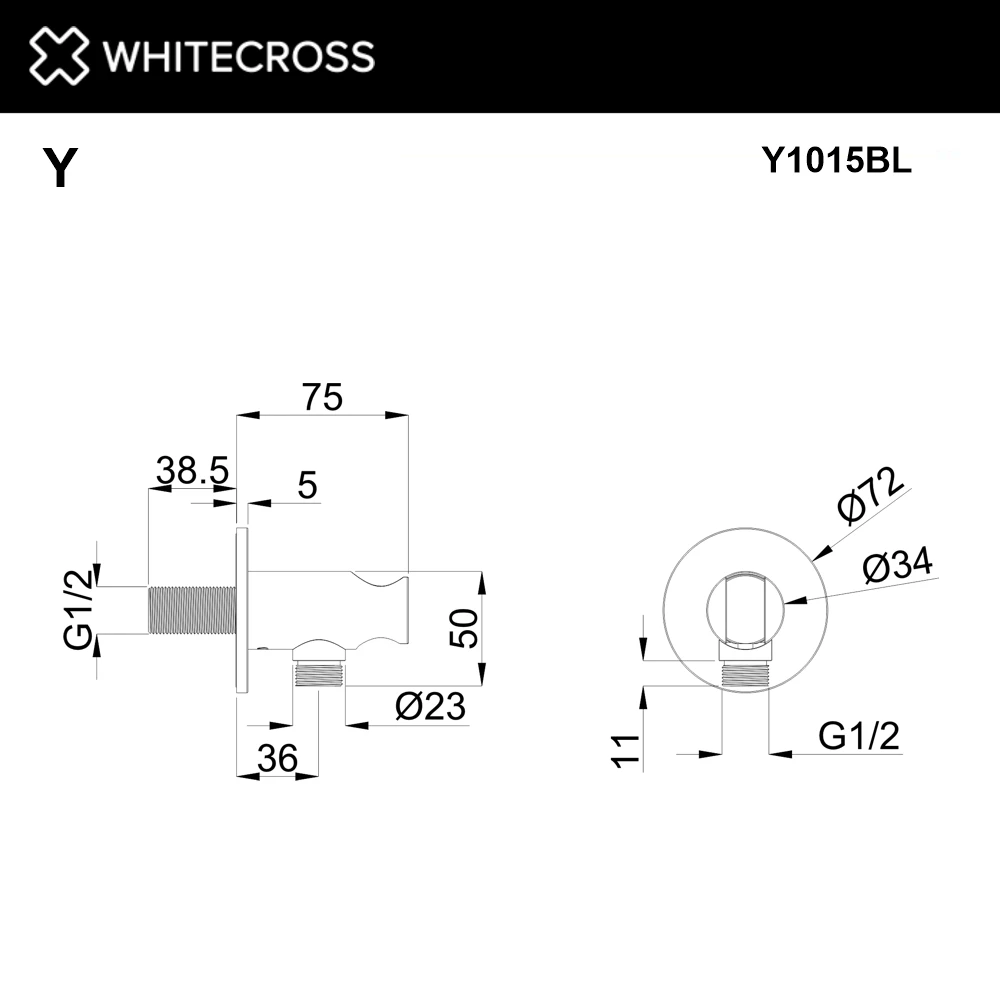 Угловой соединительный элемент с держателем лейки WHITECROSS Y1015BL (черный мат) White Cross — изображение товара 2
