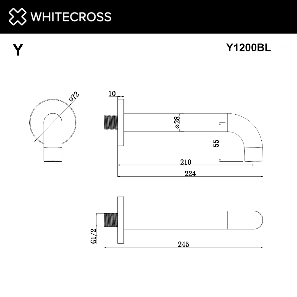 Излив настенный 210 мм WHITECROSS Y1200BL (черный мат) White Cross — изображение товара 3