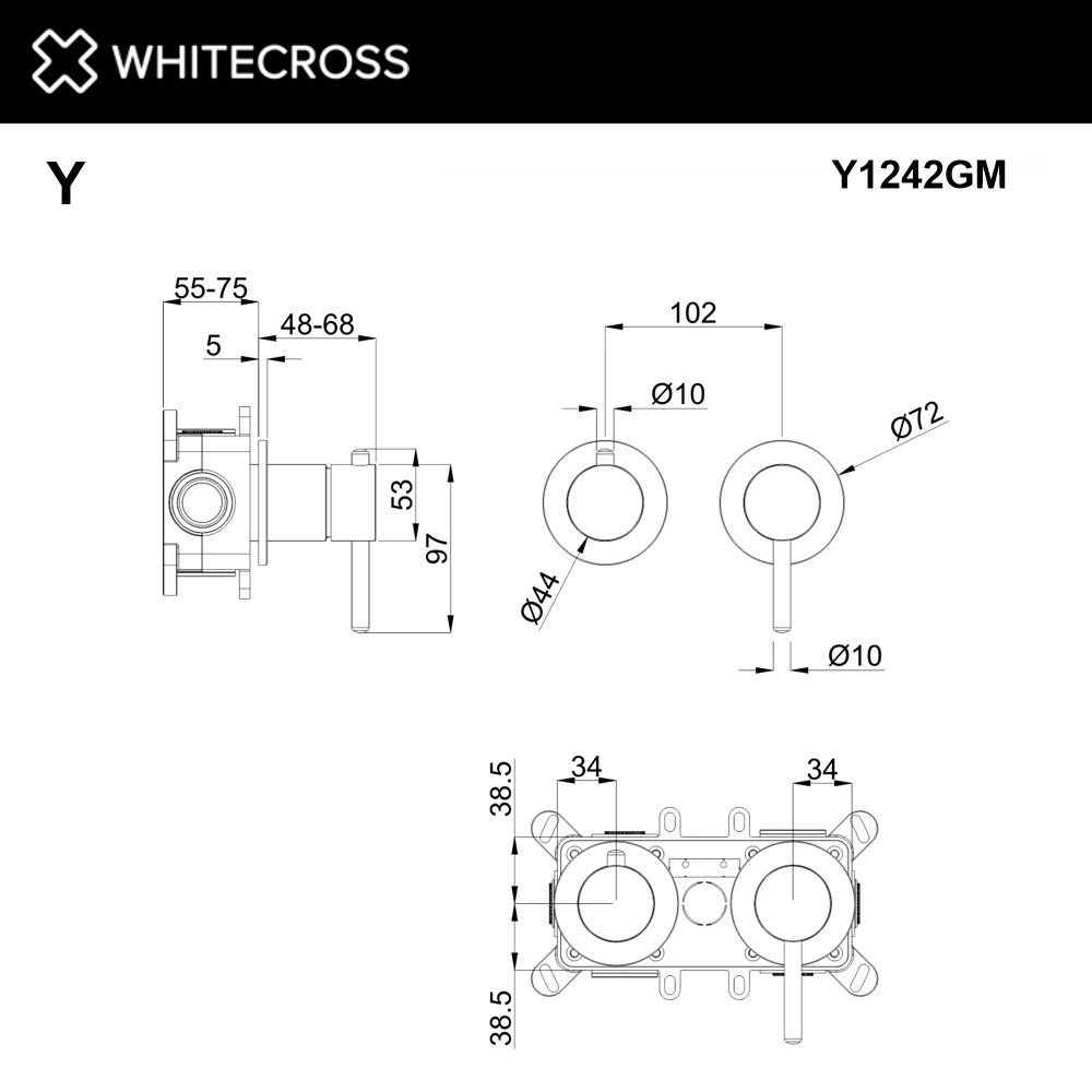 Смеситель скрытого монтажа на 2 потребителя WHITECROSS Y1242GM (оружейная сталь) White Cross — изображение товара 3