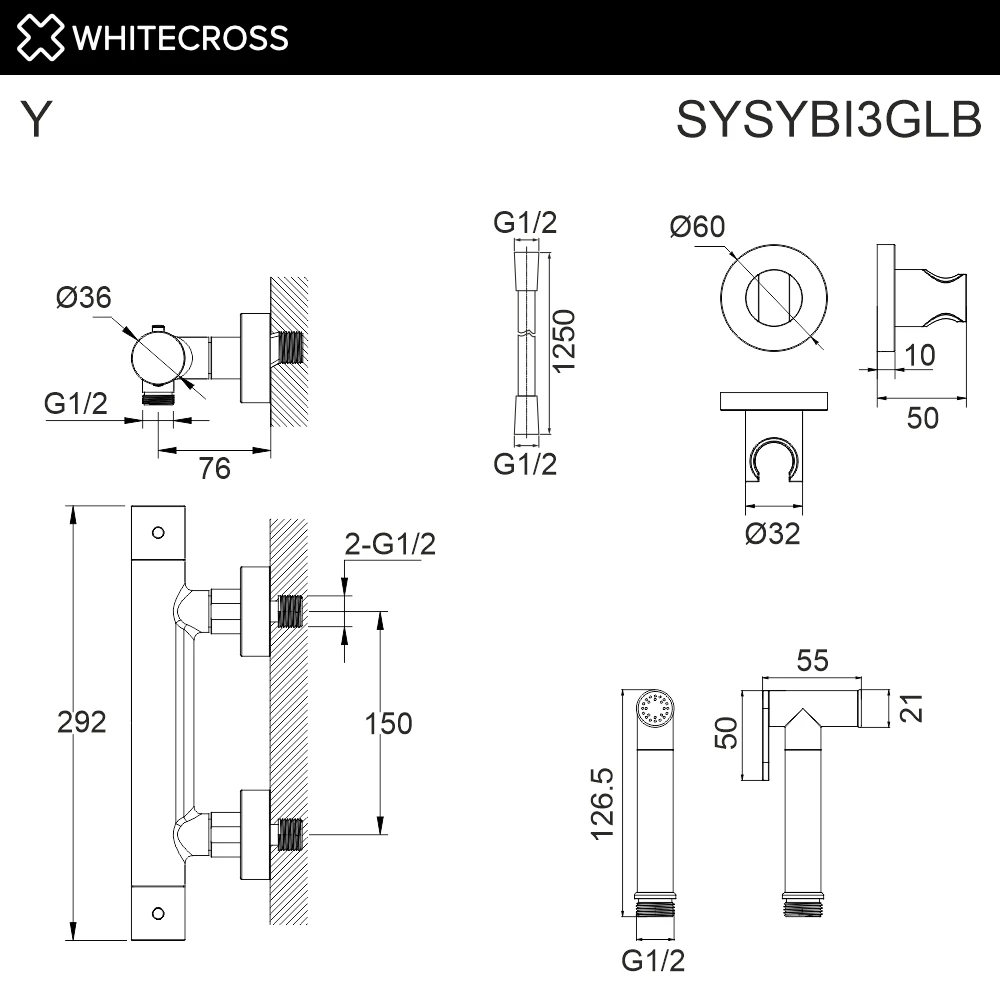 Система для биде наружного монтажа WHITECROSS SYSYBI3GLB (брашированное золото) White Cross — изображение товара 2