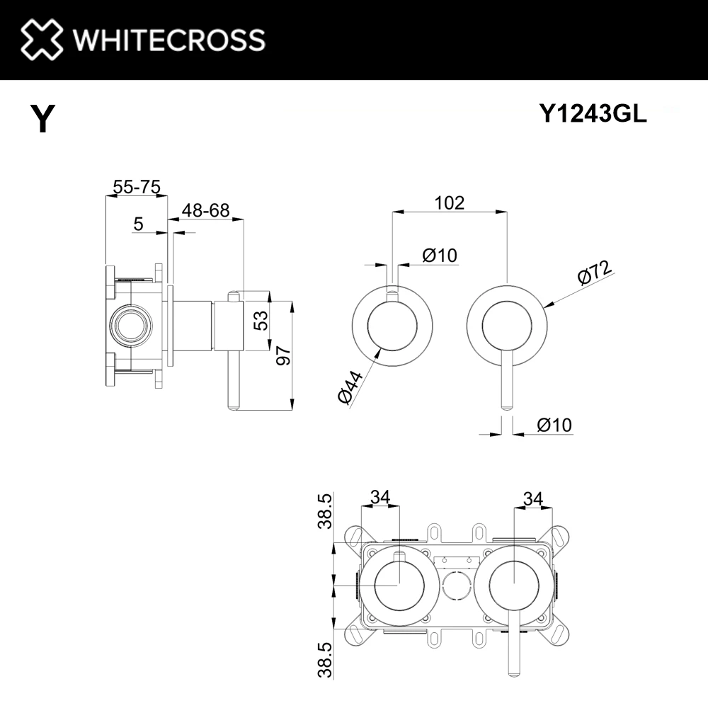 Смеситель скрытого монтажа на 3 потребителя WHITECROSS Y1243GL (золото) White Cross — изображение товара 3