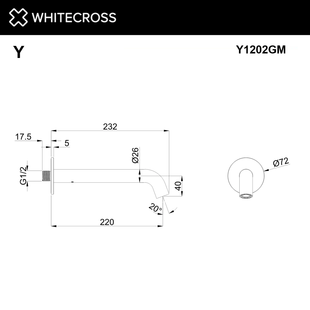 Излив настенный 220 мм WHITECROSS Y1202GM (оружейная сталь) White Cross — изображение товара 2