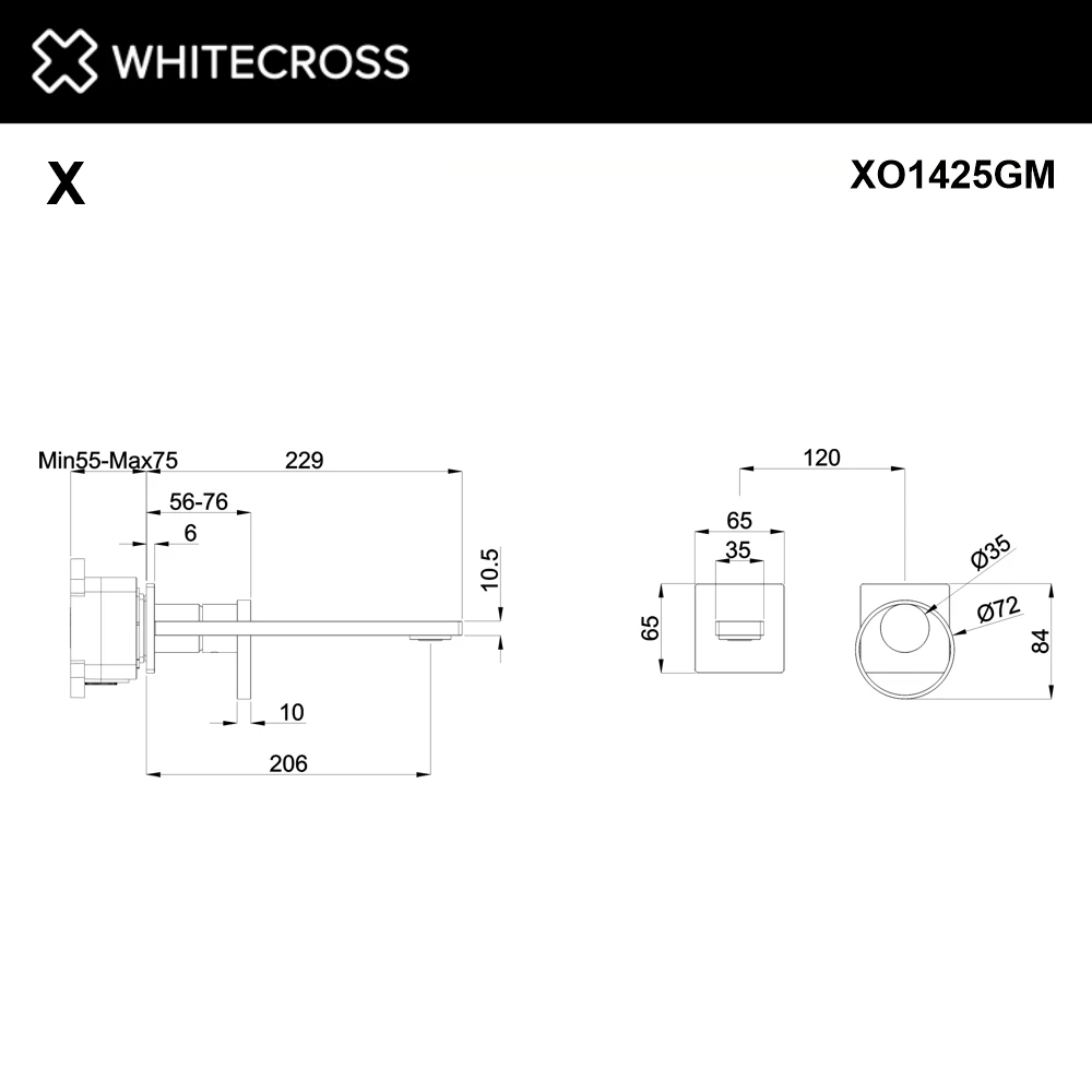 Смеситель для умывальника скрытого монтажа WHITECROSS XO1425GM (оружейная сталь) White Cross — изображение товара 2