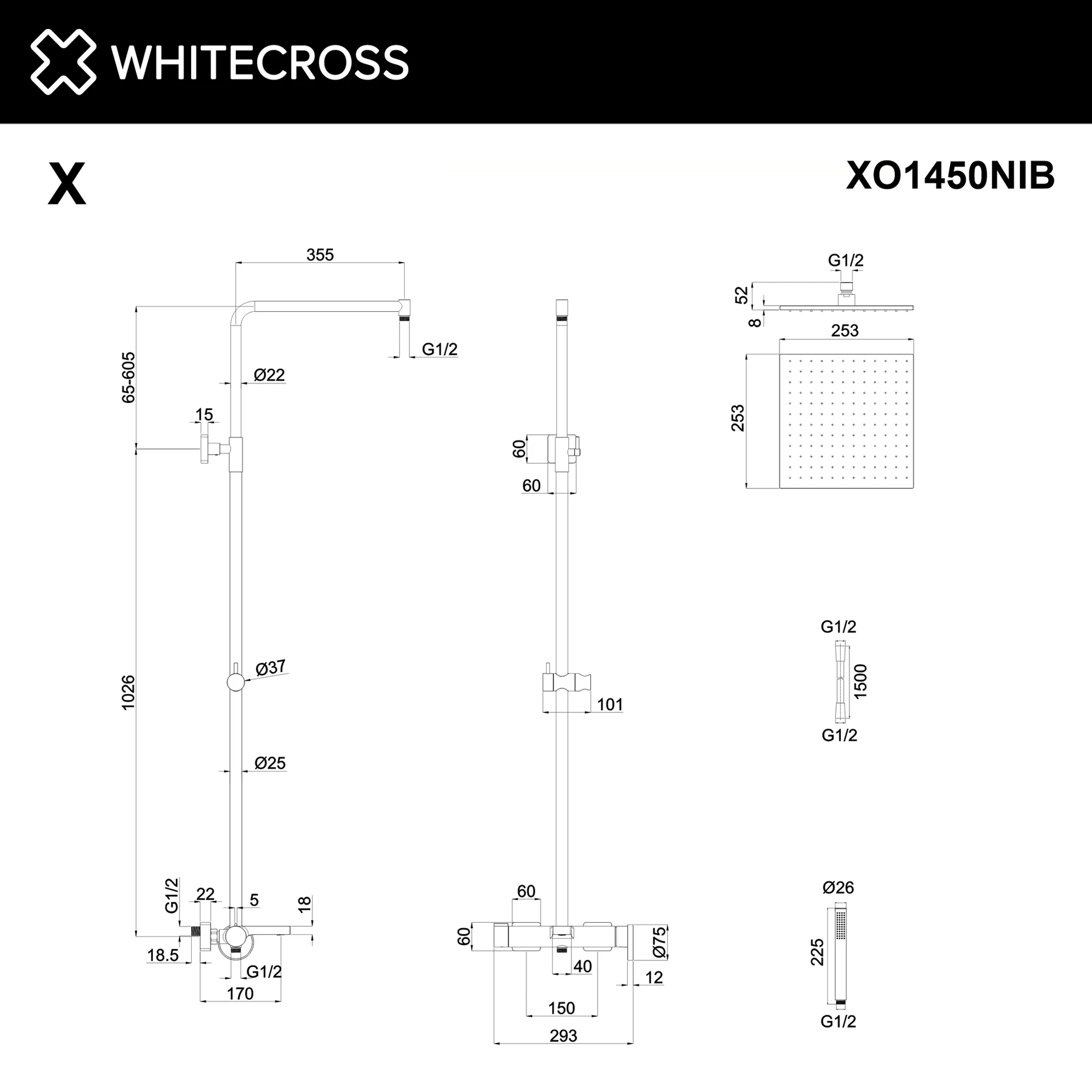 Система для душа наружного монтажа WHITECROSS XO1450NIB (брашированный никель) White Cross — изображение товара 2