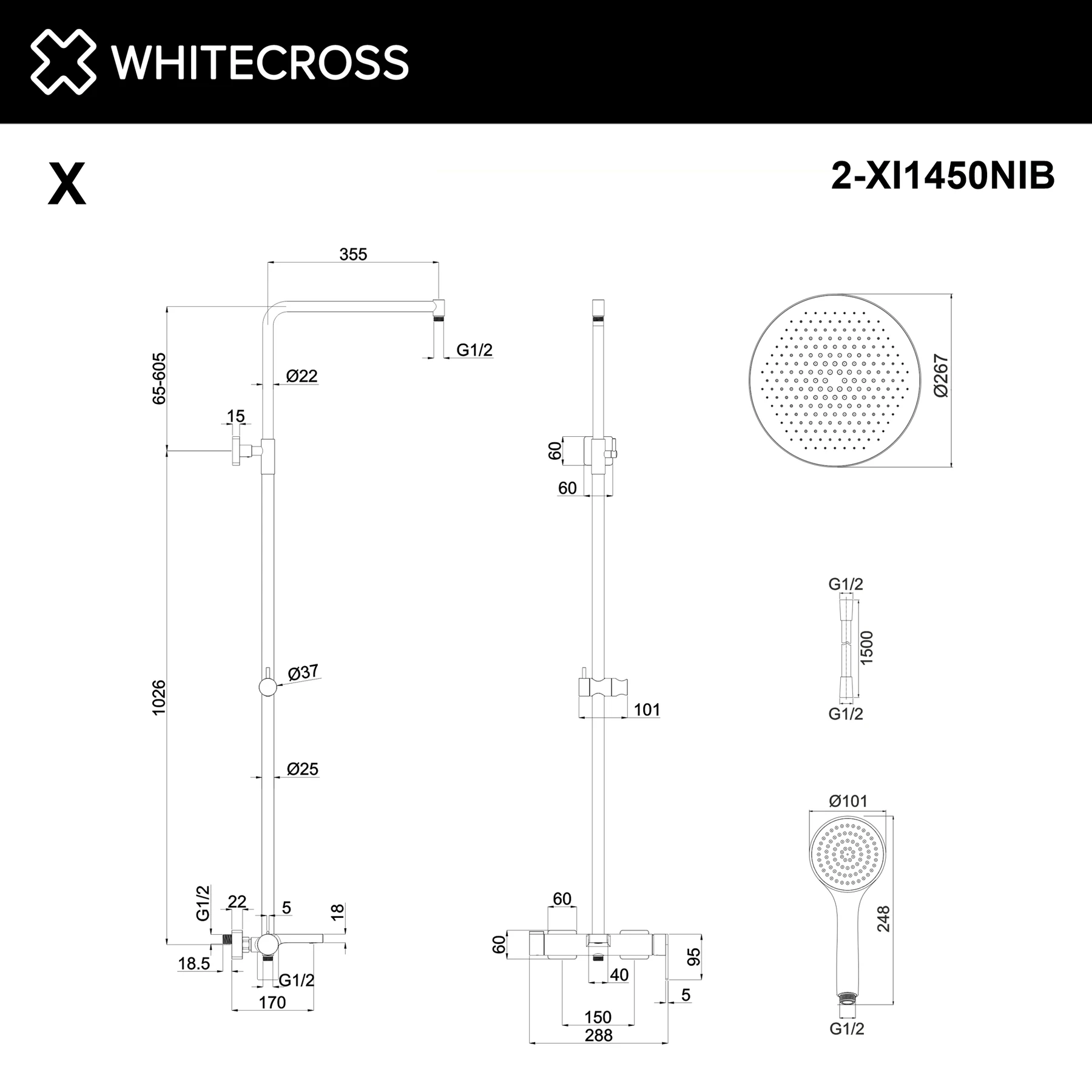 Система для душа наружного монтажа WHITECROSS XI1450BASICNIB (брашированный никель) White Cross — изображение товара 2