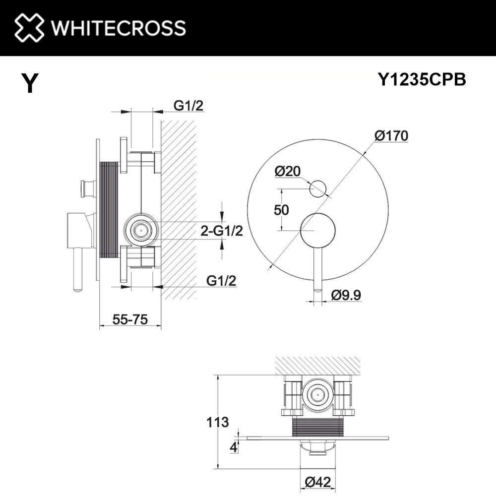 Смеситель скрытого монтажа на 2 потребителя WHITECROSS Y1235CPB (брашированная медь) White Cross — изображение товара 3