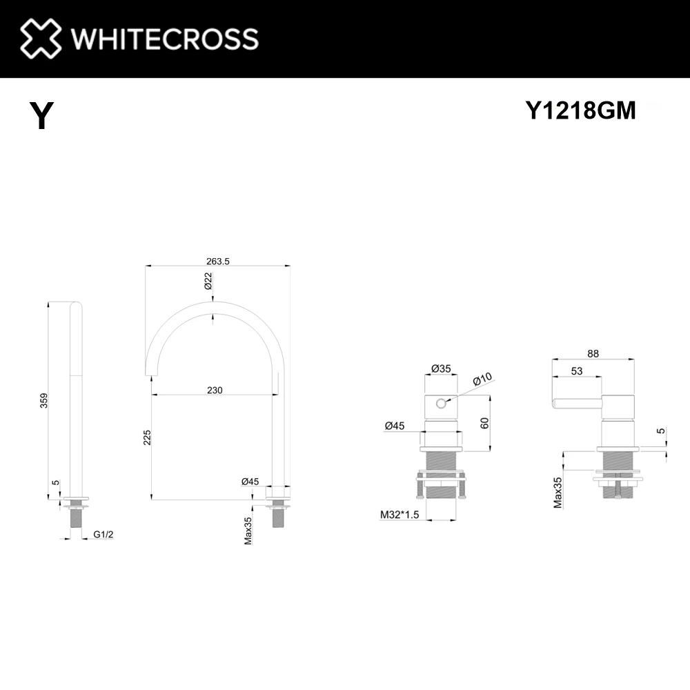 Смеситель для умывальника с выносным управлением WHITECROSS Y1218GM (оружейная сталь) White Cross — изображение товара 2