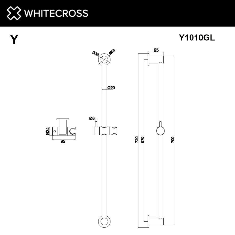 Штанга для душа WHITECROSS Y1010GLB (брашированное золото) White Cross — изображение товара 3
