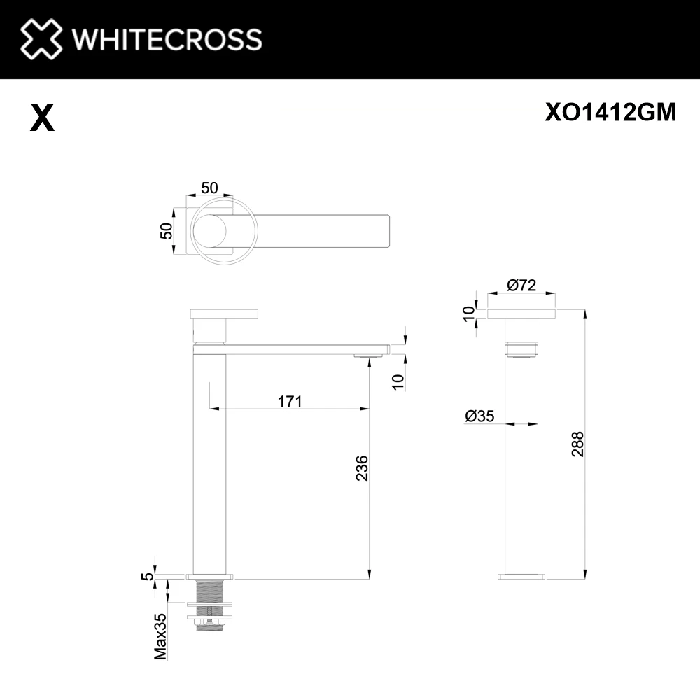 Cмеситель для умывальника WHITECROSS XO1412GM (оружейная сталь) White Cross — изображение товара 2
