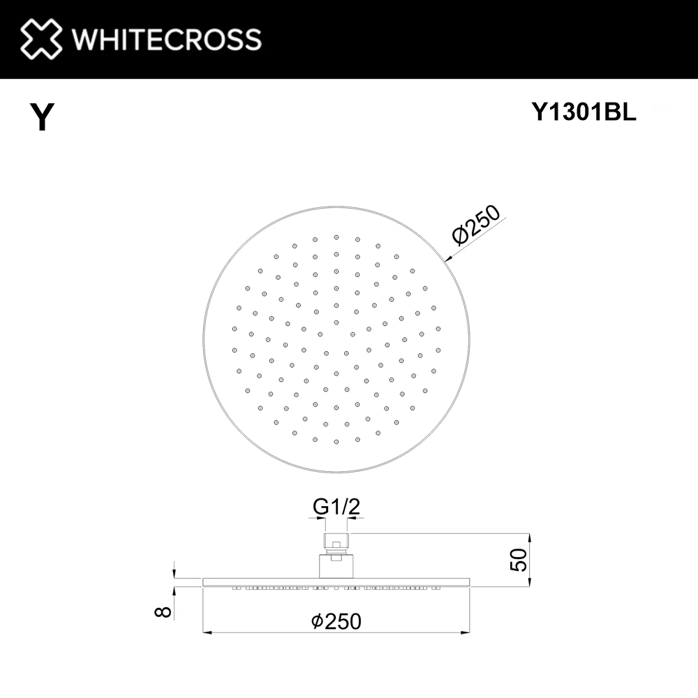 Верхний душ WHITECROSS D=25 см Y1301BL (черный мат) White Cross — изображение товара 2