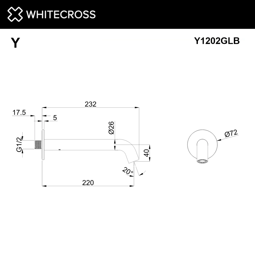 Излив настенный 220 мм WHITECROSS Y1202GLB (брашированное золото) White Cross — изображение товара 2
