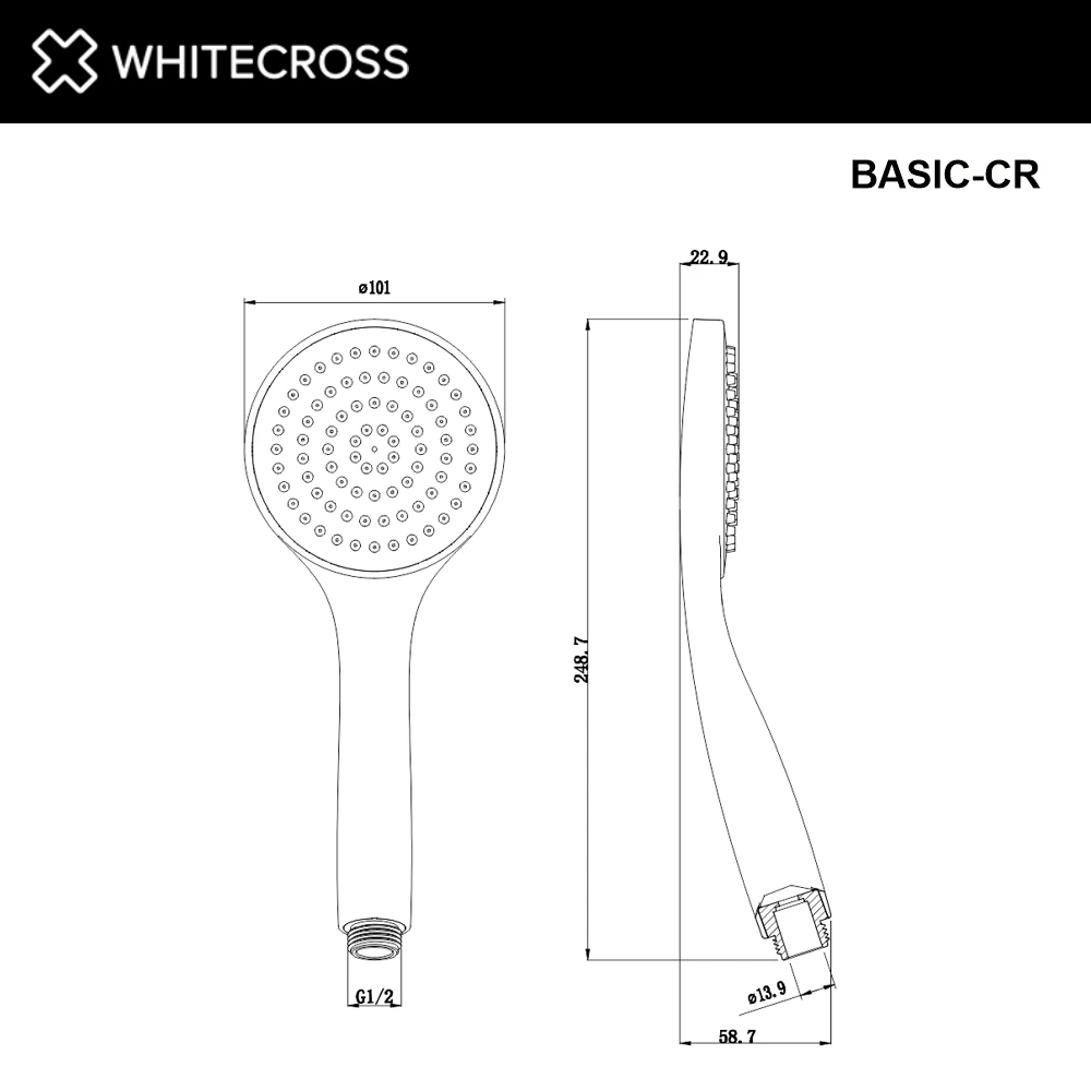 Душевая лейка 1 режим WHITECROSS BASIC-CR (хром) White Cross — изображение товара 2