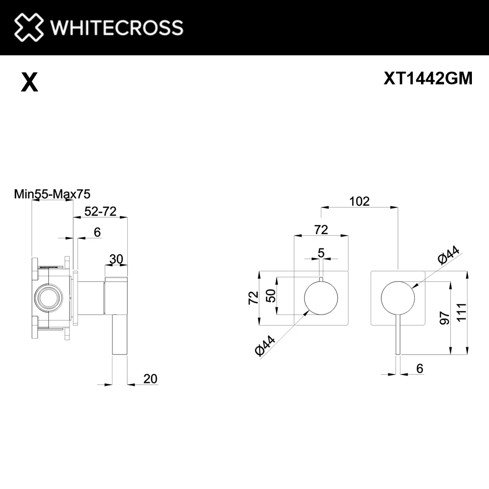 Смеситель скрытого монтажа на 2 потребителя WHITECROSS XT1442GM (оружейная сталь) White Cross — изображение товара 2