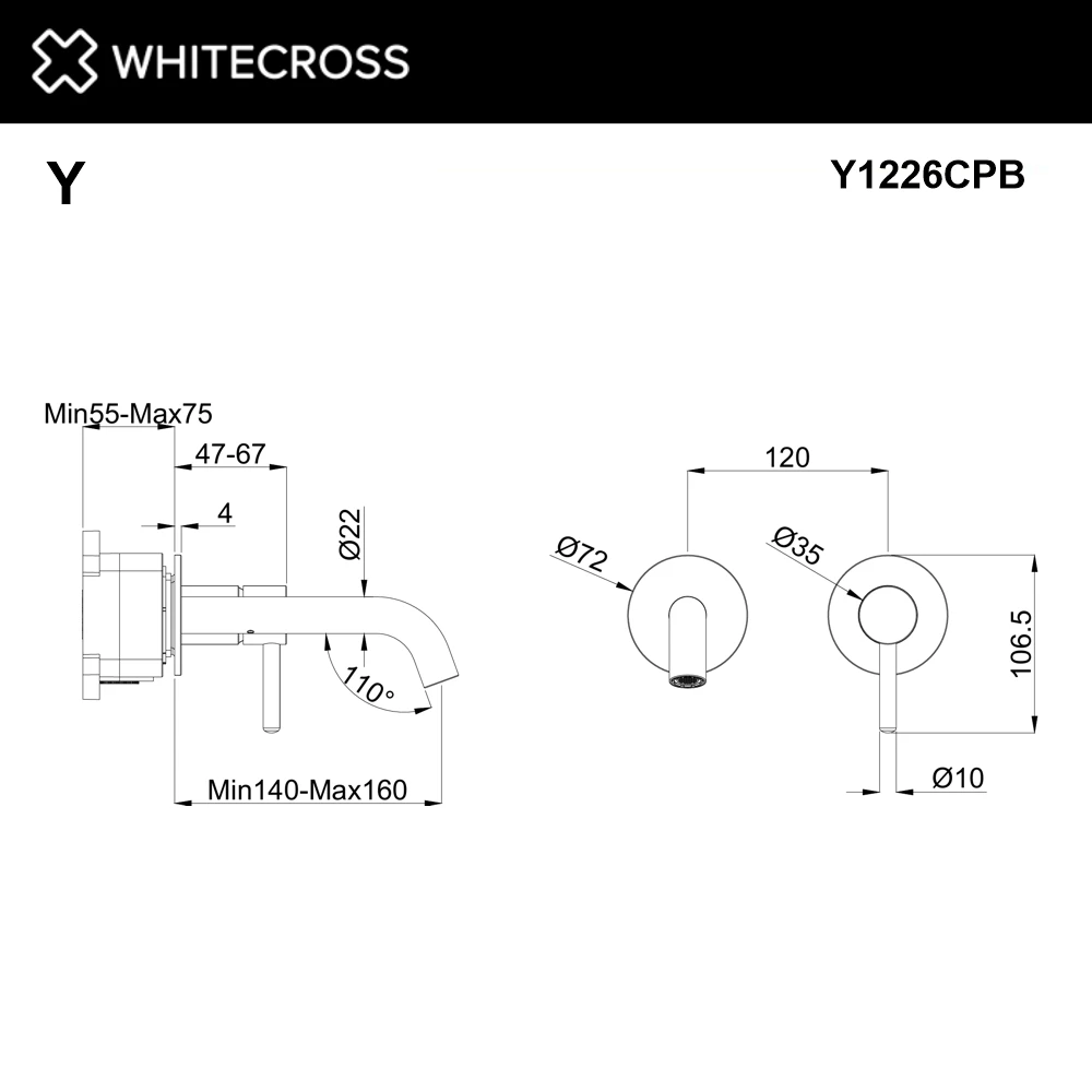 Смеситель для умывальника скрытого монтажа WHITECROSS Y1226CPB (брашированная медь) White Cross — изображение товара 2