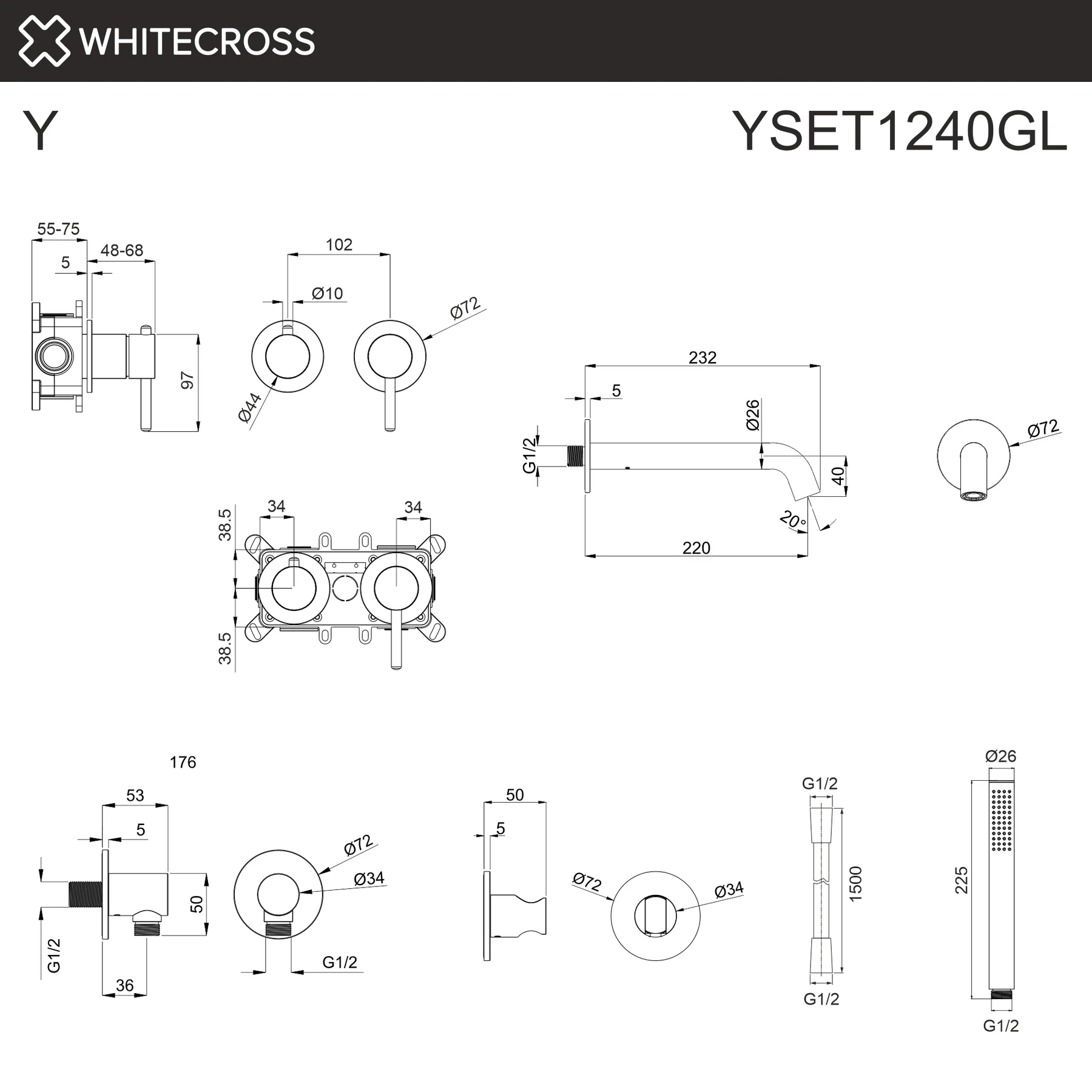 Смеситель для ванны скрытого монтажа WHITECROSS YSET1240GL (золото) White Cross — изображение товара 2