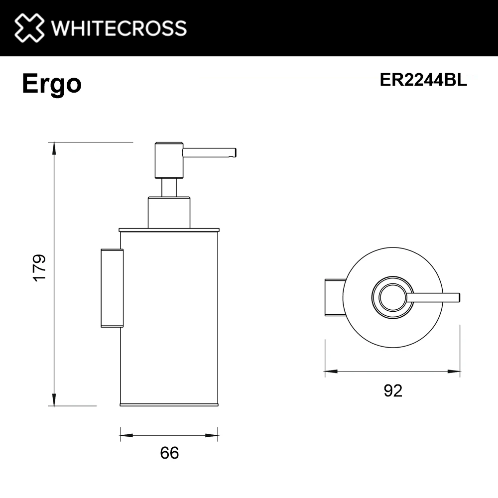 Дозатор для жидкого мыла подвесной WHITECROSS Ergo ER2244BL (черный мат) White Cross — изображение товара 2