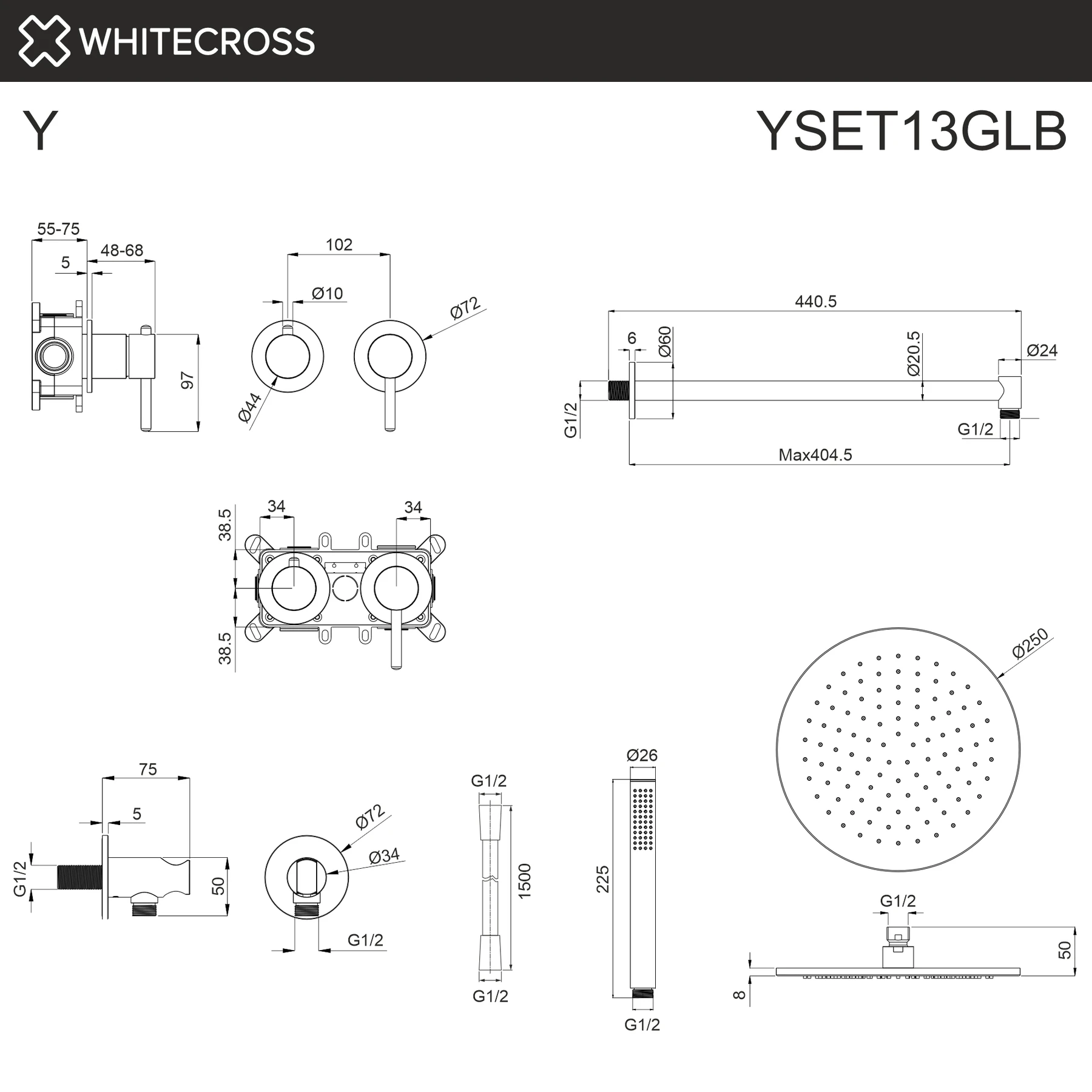 Система для душа скрытого монтажа WHITECROSS YSET13GLB (брашированное золото) White Cross — изображение товара 2