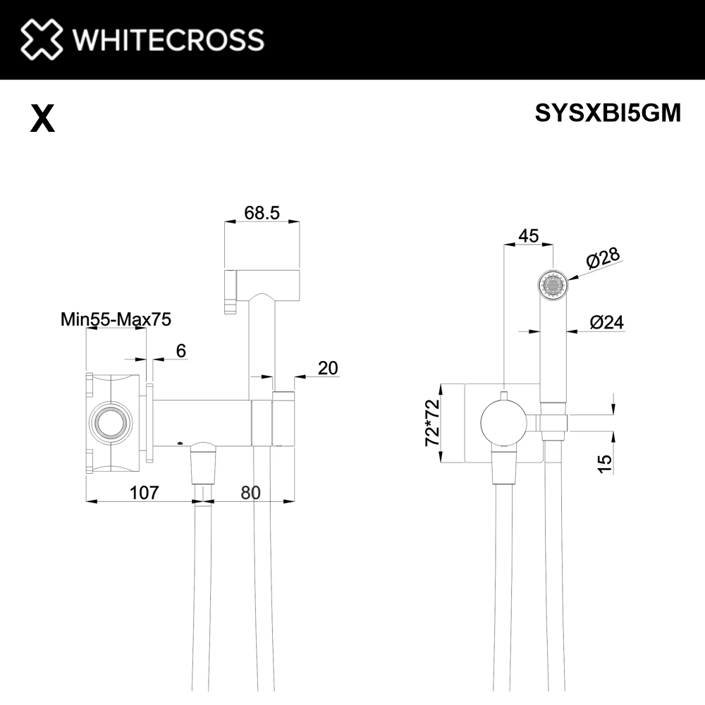 Термостатическая cистема для биде скрытого монтажа WHITECROSS SYSXBI5GM (оружейная сталь) White Cross — изображение товара 3