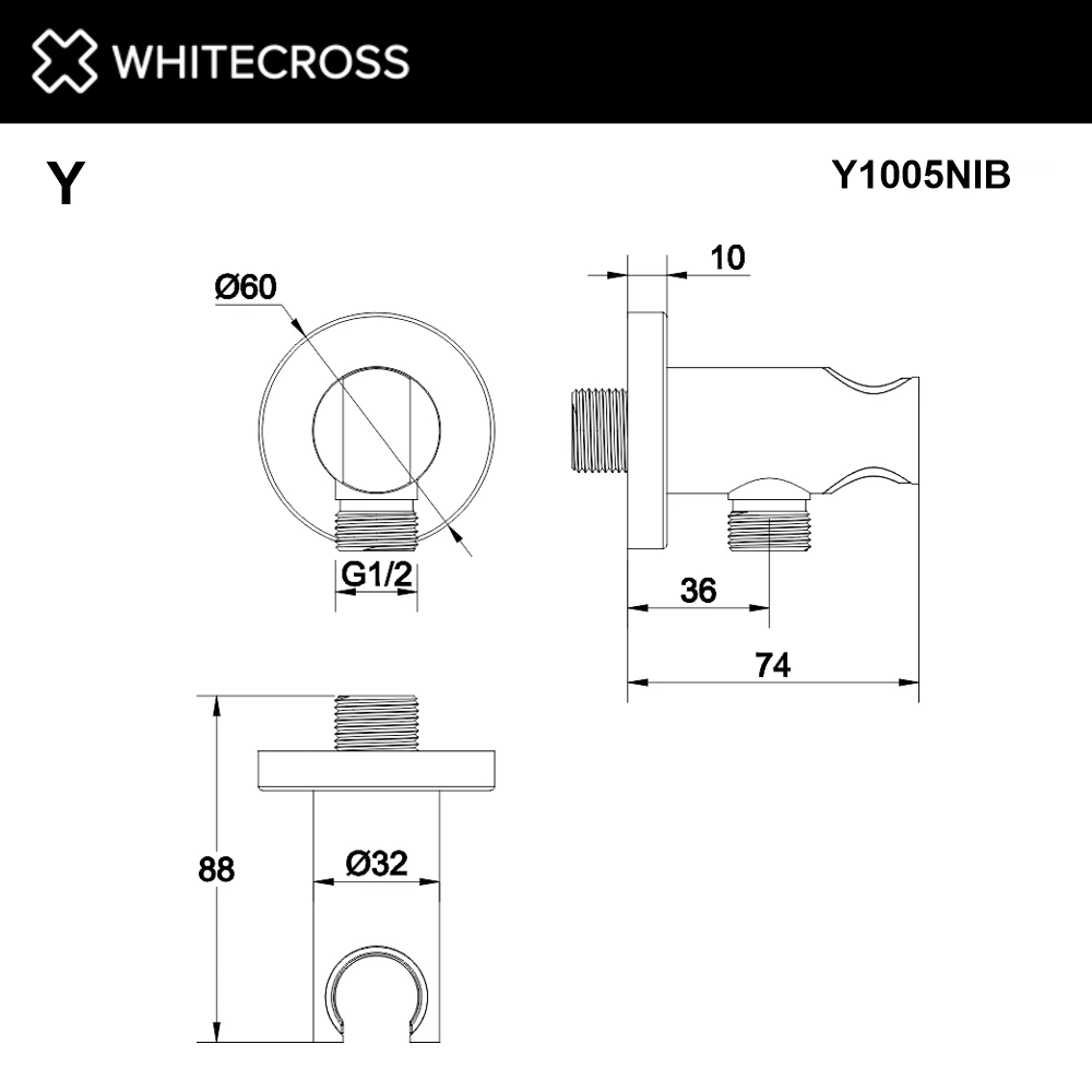 Угловой соединительный элемент с держателем лейки WHITECROSS Y1005NIB (брашированный никель) White Cross — изображение товара 3
