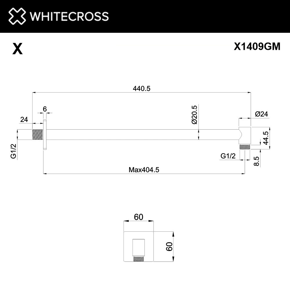 Кронштейн душевой настенный WHITECROSS X1409GM (оружейная сталь) White Cross — изображение товара 2