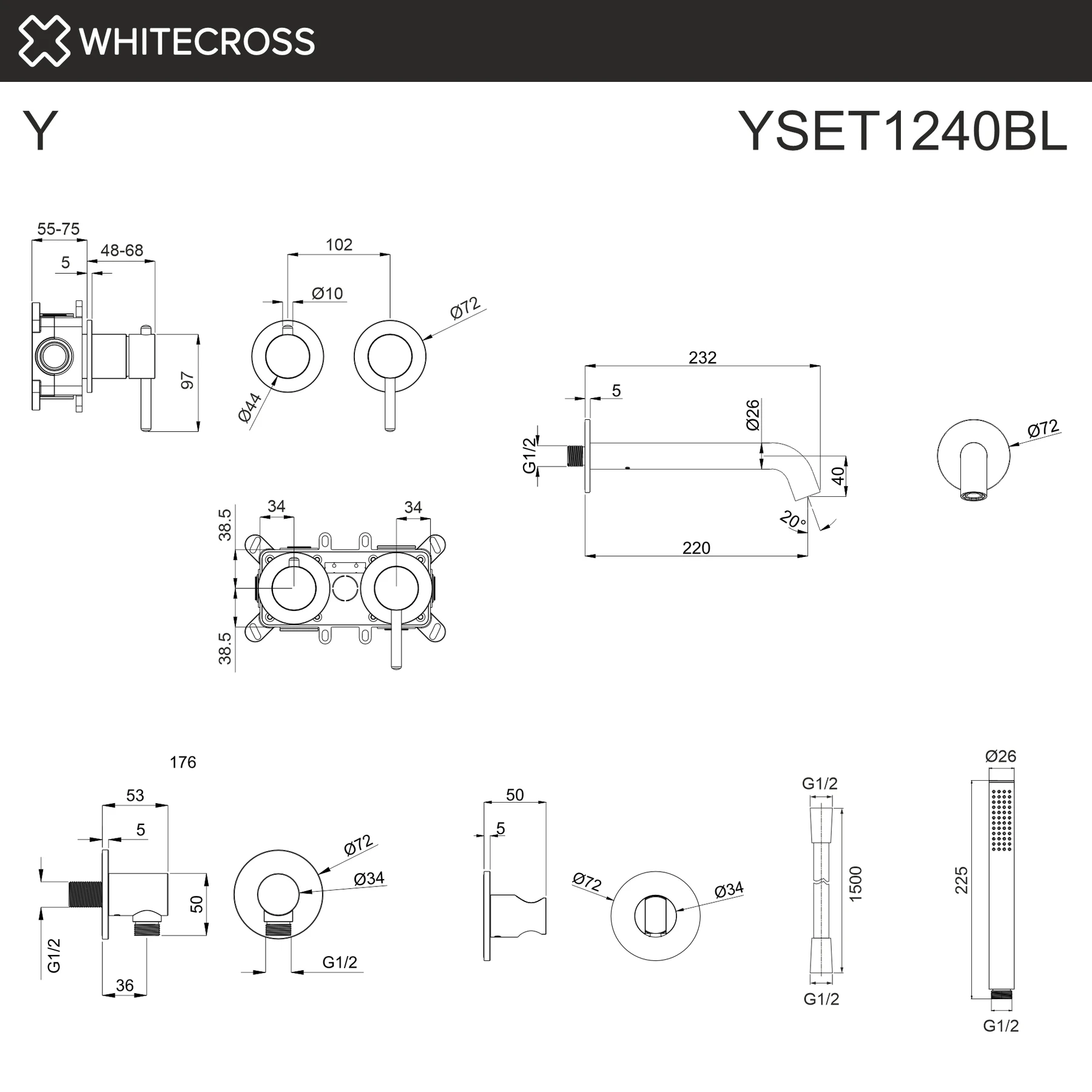 Смеситель для ванны скрытого монтажа WHITECROSS YSET1240BL (черный мат) White Cross — изображение товара 2