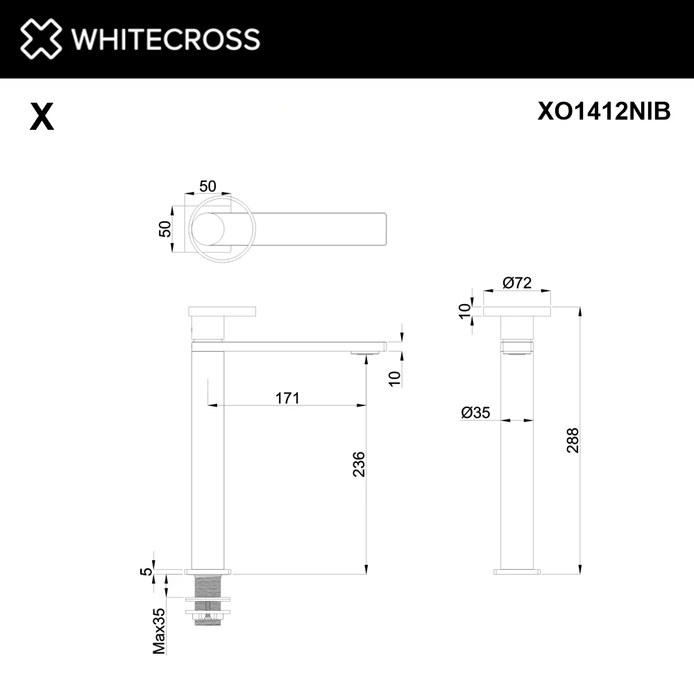 Cмеситель для умывальника WHITECROSS XO1412NIB (брашированный никель) White Cross — изображение товара 2
