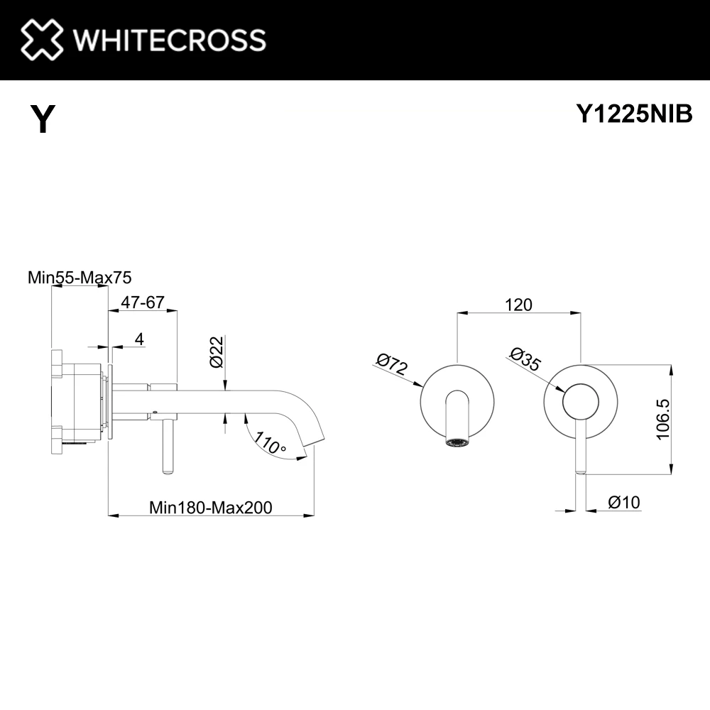Смеситель для умывальника скрытого монтажа WHITECROSS Y1225NIB (брашированный никель) White Cross — изображение товара 2