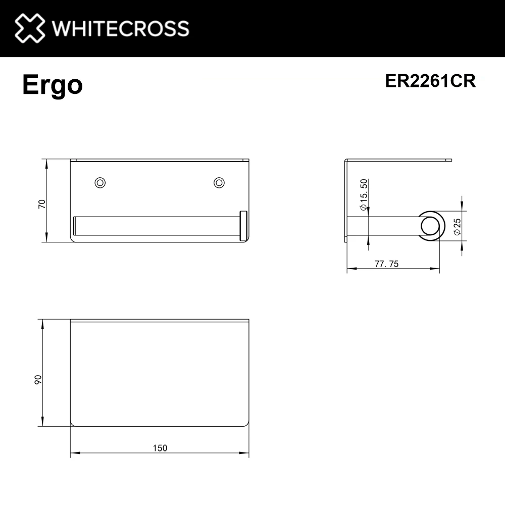 Держатель туалетной бумаги с полкой WHITECROSS Ergo ER2261CR (хром) White Cross — изображение товара 2