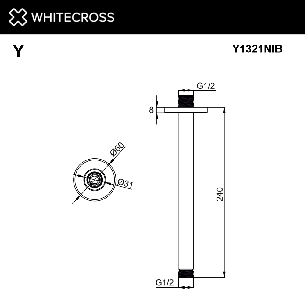 Кронштейн душевой потолочный WHITECROSS Y1321NIB (брашированный никель) White Cross — изображение товара 2