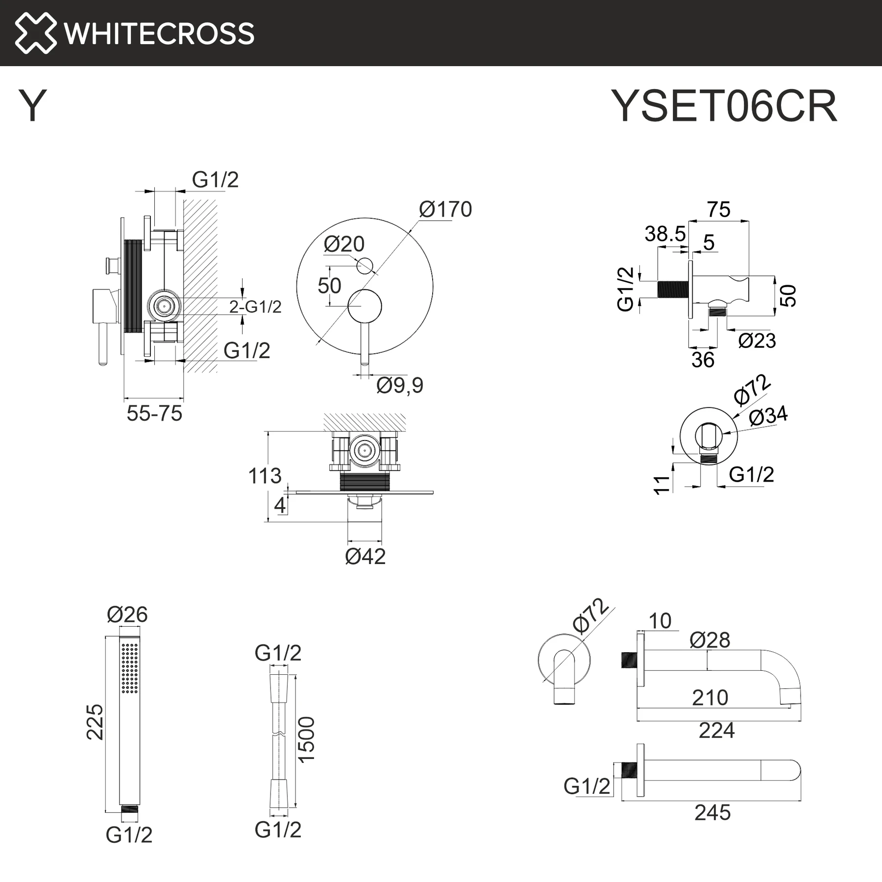 Система для ванны скрытого монтажа WHITECROSS YSET06CR (хром) White Cross — изображение товара 5