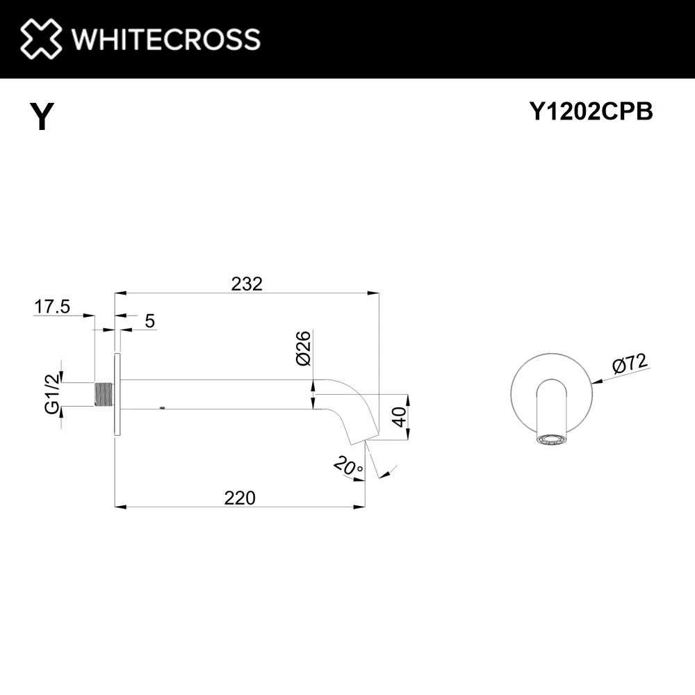 Излив настенный 220 мм WHITECROSS Y1202CPB (брашированная медь) White Cross — изображение товара 2