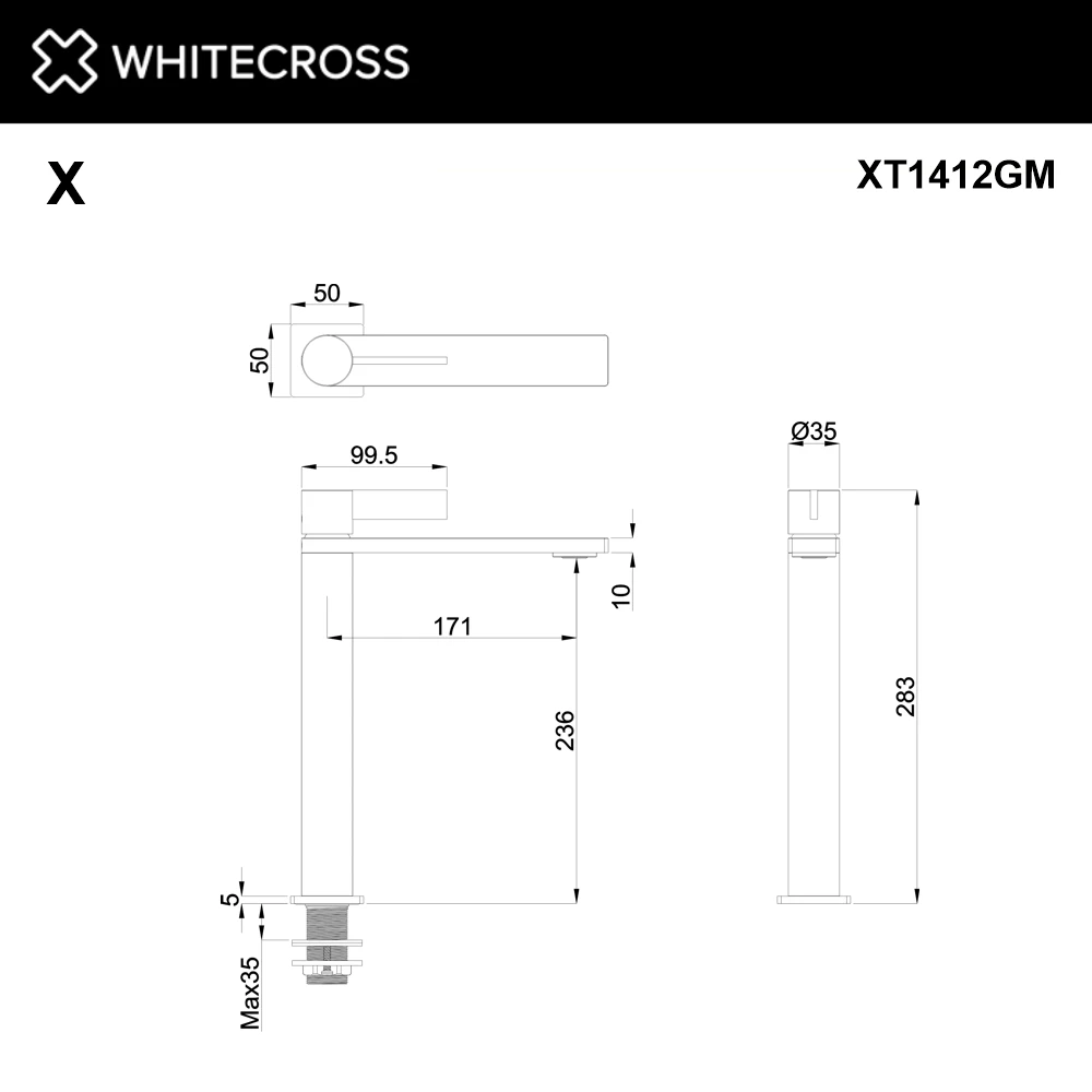 Cмеситель для умывальника WHITECROSS XT1412GM (оружейная сталь) White Cross — изображение товара 2